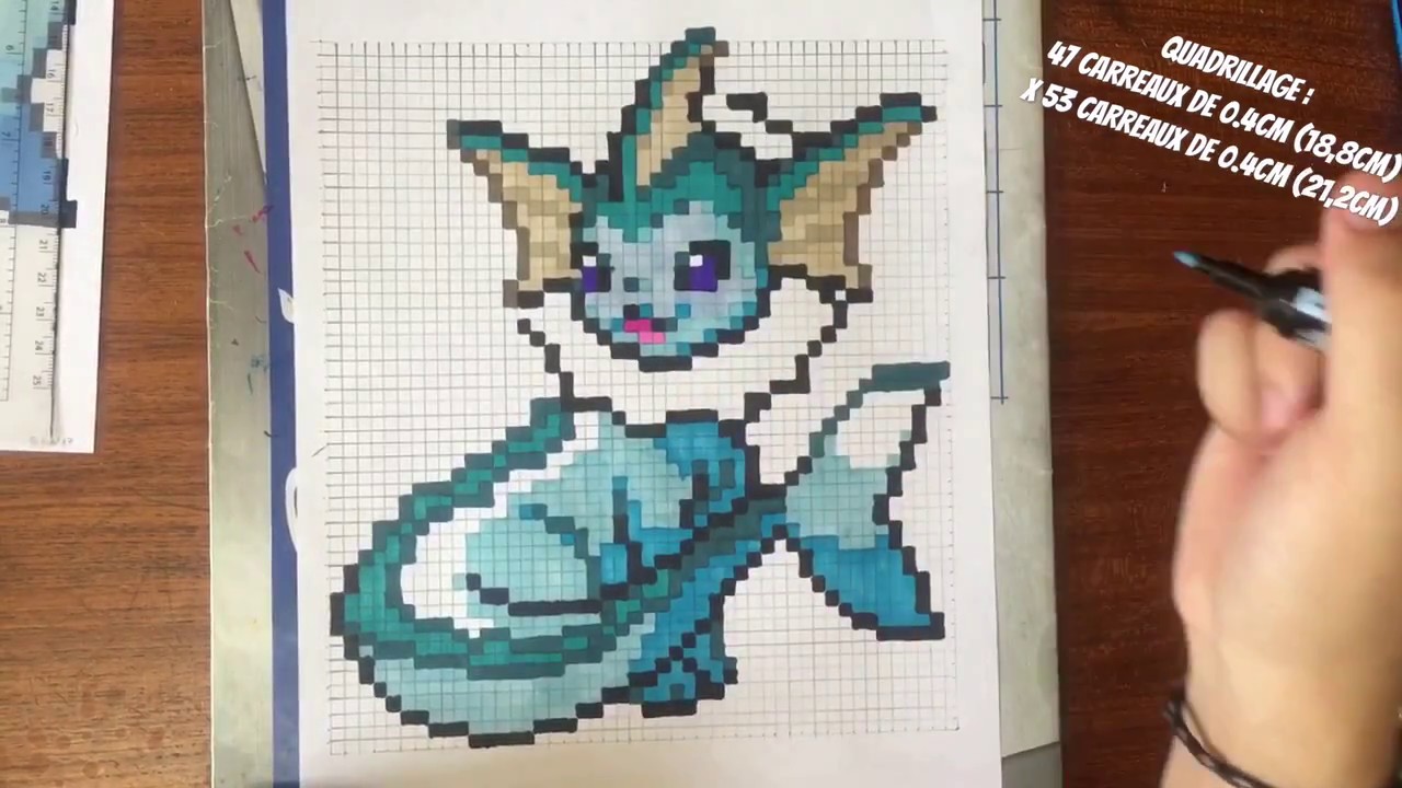 TUTO I Comment dessiner Aquali / How to draw Vaporeon (PixelArt)