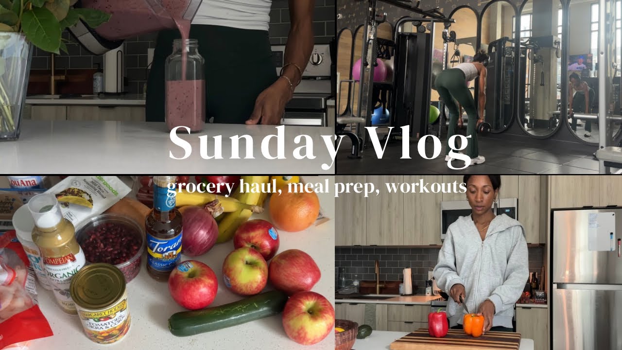 Sunday Vlog: healthy grocery haul, meal prepping, leg day workout, meal inspo