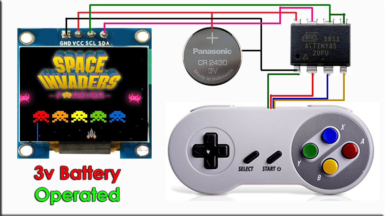 Video Game Console Using 8 pin IC only 3v Battery Operated, Attiny85 Oled Display Retro Game Console