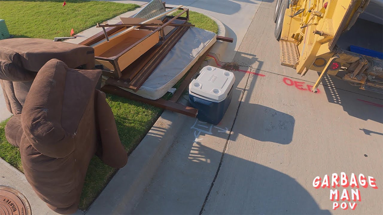 Trash Truck Collecting Yard Waste | Garbage Collection POV | 4K ASMR