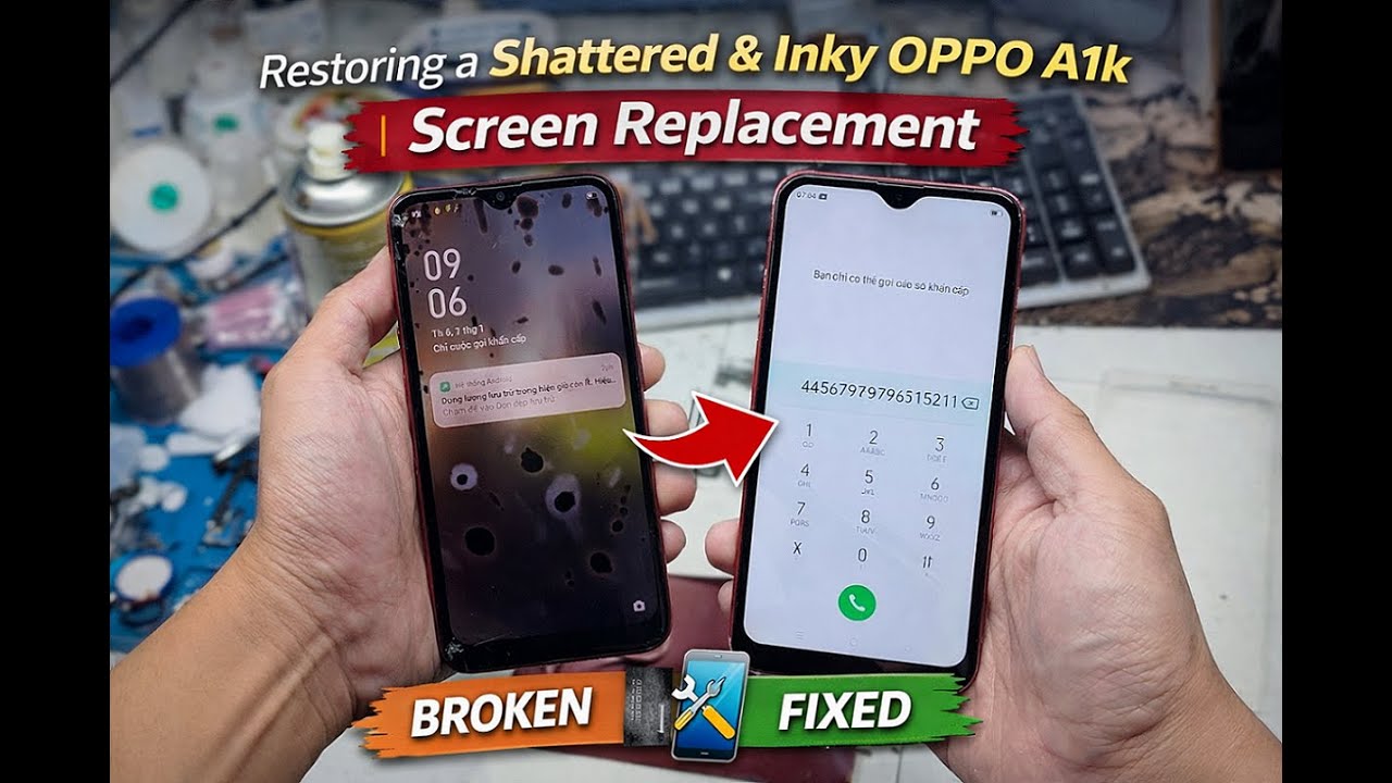 Restoring a Shattered & Inky OPPO A1k | Screen Replacement | Relaxing Phone Repair ASMR