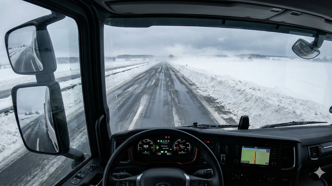 Snowstorm Aftermath on A38 | Real Truck Driving POV to Halle, Germany