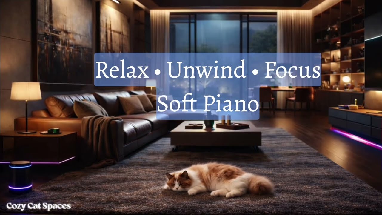 Soft Piano for Relaxation & Focus | Cozy Evening Ambience with a Sleeping Cat
