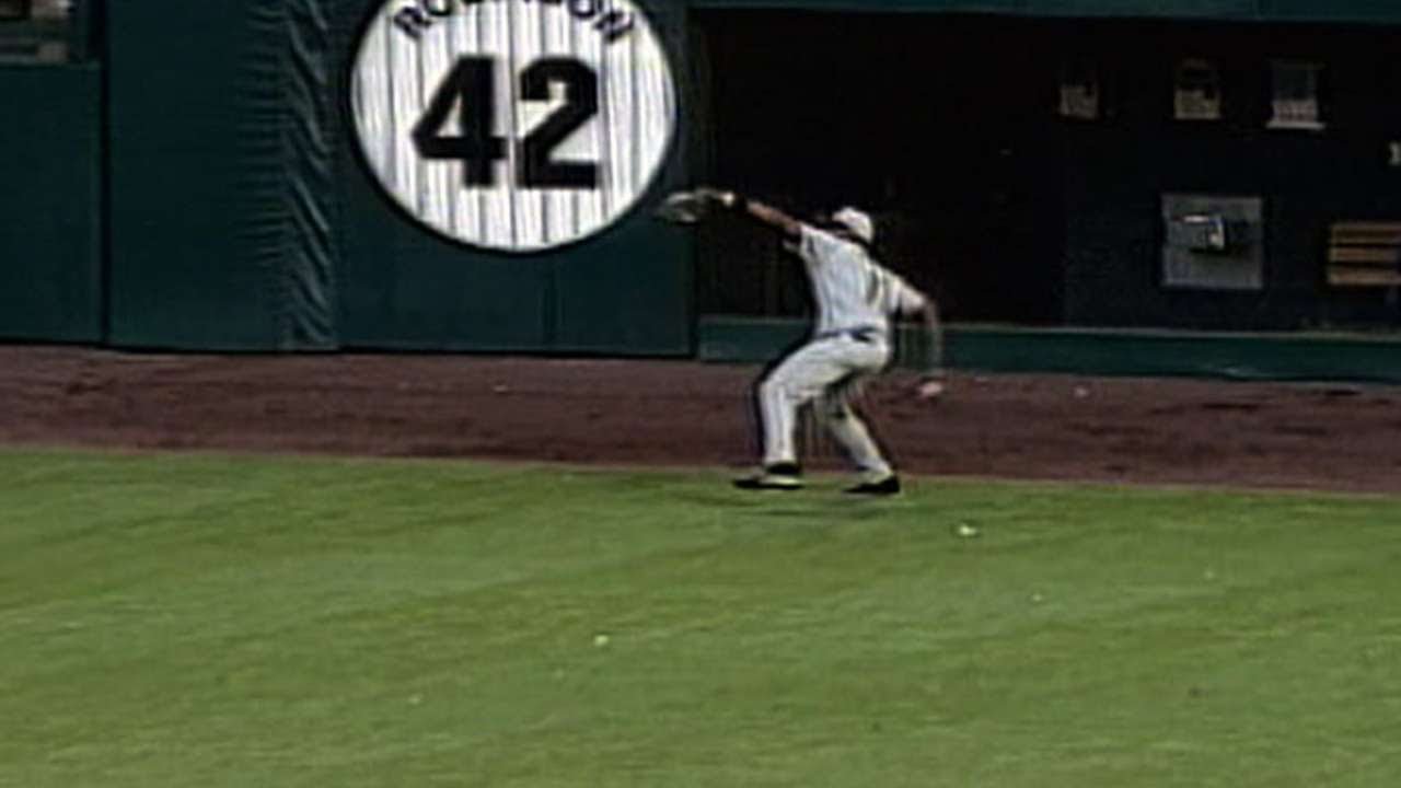 Jose Guillen's mutant throw from the warning track