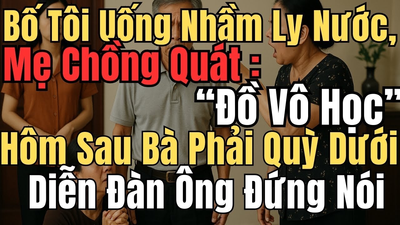 Bố Tôi Uống Nhầm Ly Nước, Mẹ Chồng Quát “Đồ Vô Học” – Hôm Sau Bà Phải Quỳ Dưới Diễn Đàn Ông Đứng Nói