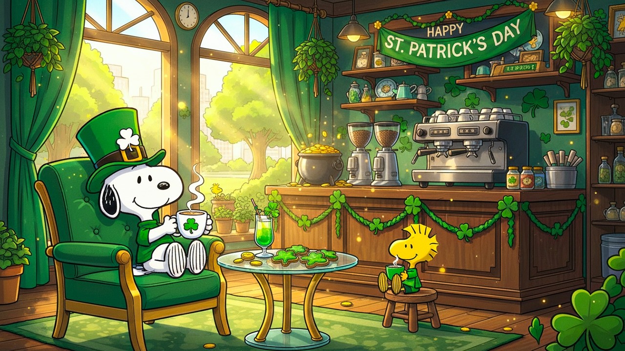 Lucky St. Patrick’s Day with Snoopy 🍀 Cozy Clover Café Lofi | Warm & Relaxing Festive Vibes