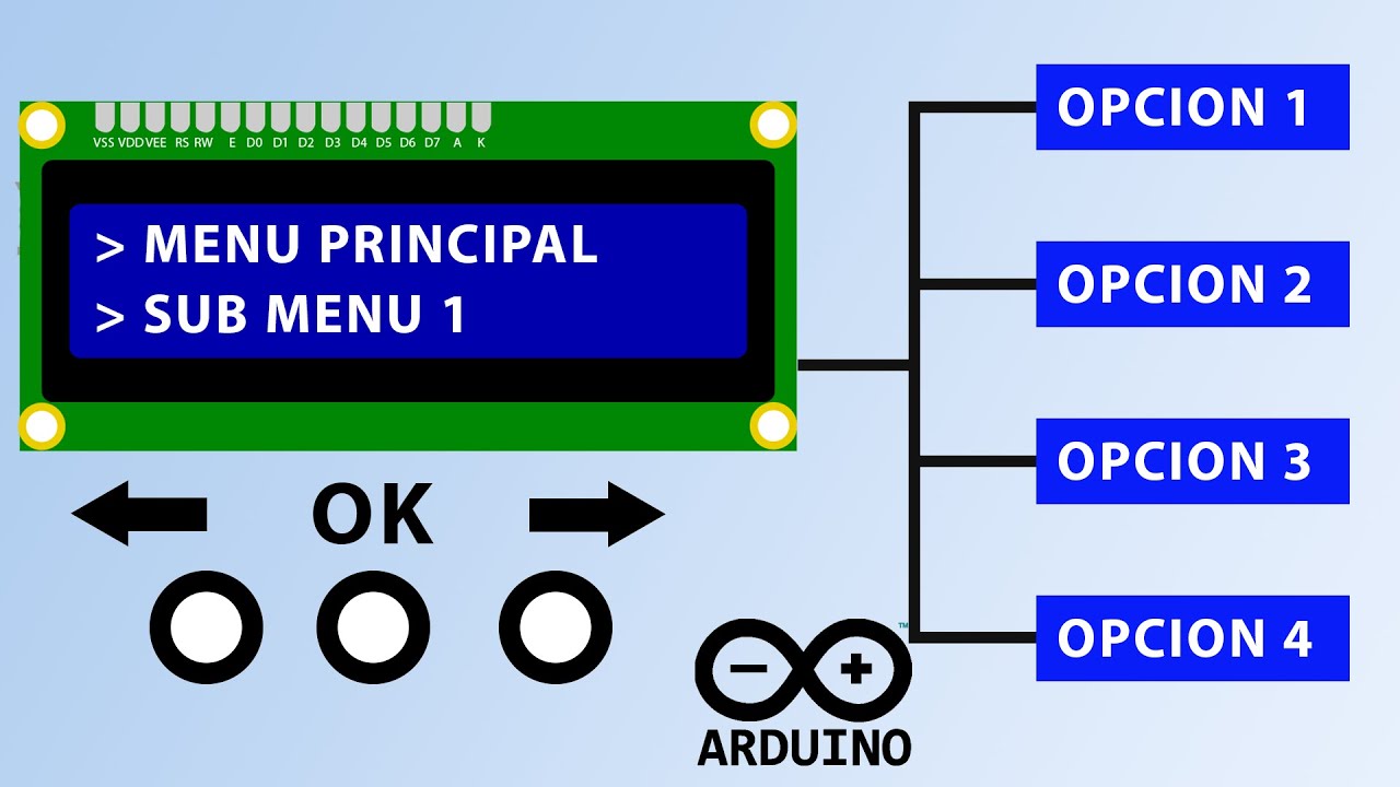 Como hacer MENU de OPCIONES con pantalla LCD y PULSADORES || Bien explicado codigo #arduino