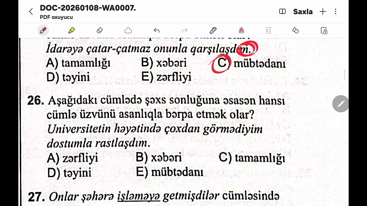 DİM 9 İLLİK/ CÜMLƏ ÜZVLƏRİ. CÜMLƏNİN QRAMMATİK ƏSASI(1-50)