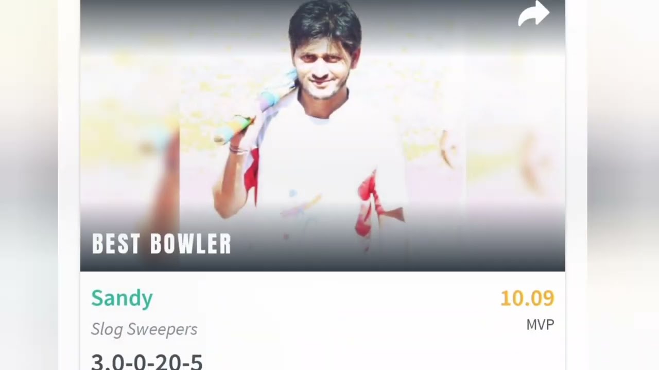 BEST BOWLER Sandy: Slog Sweepers Over 3 - Run 20 - Wicket 5