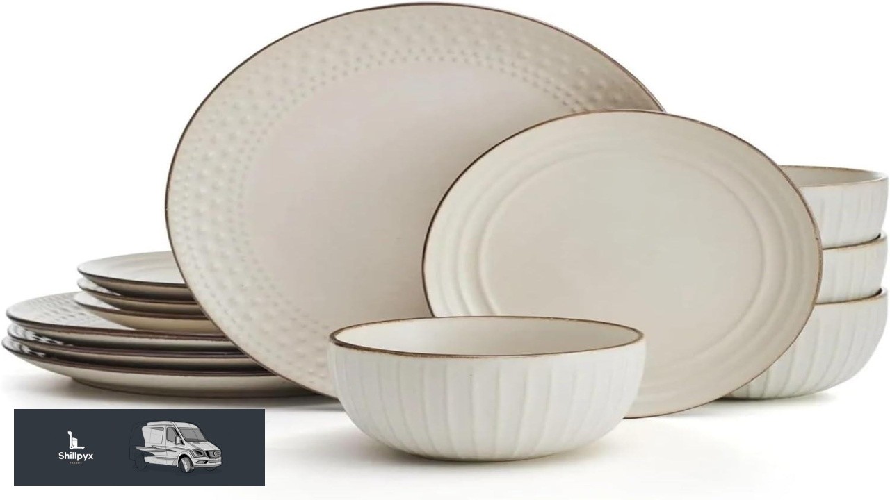 Cream Dish Kitchen Tableware Set of Plates 12 Piece Dinnerware Set Ceramic