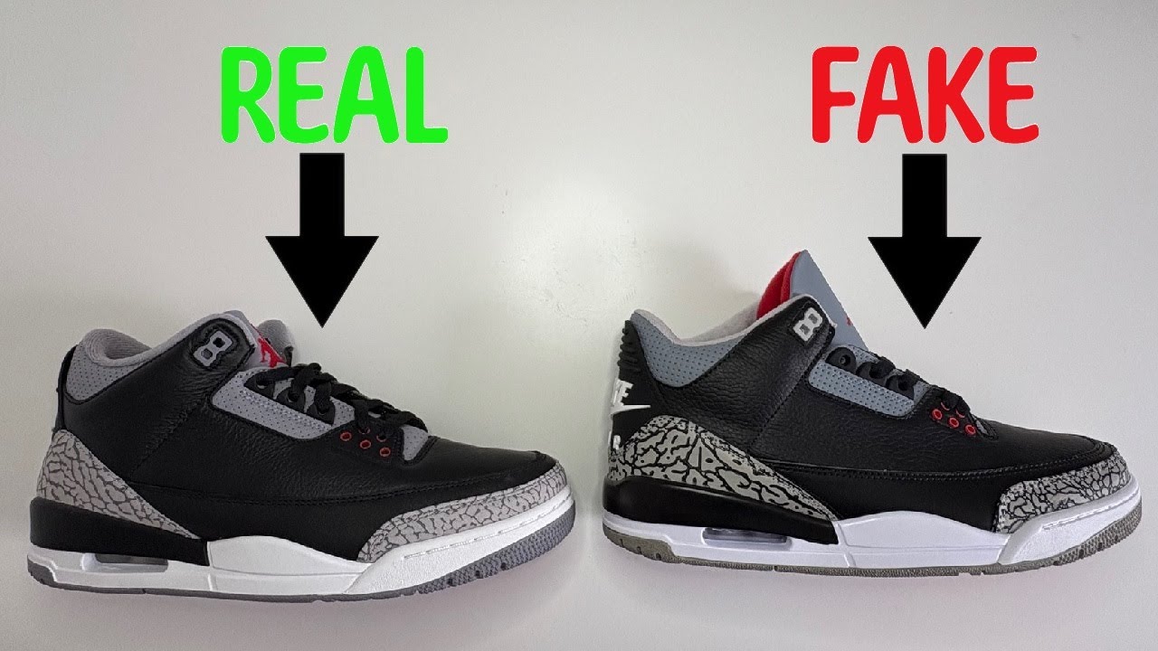 REAL VS. FAKE NIKE AIR JORDAN 3 RETRO OG ‘BLACK CEMENT’ 2024 SNEAKERS COMPARISON