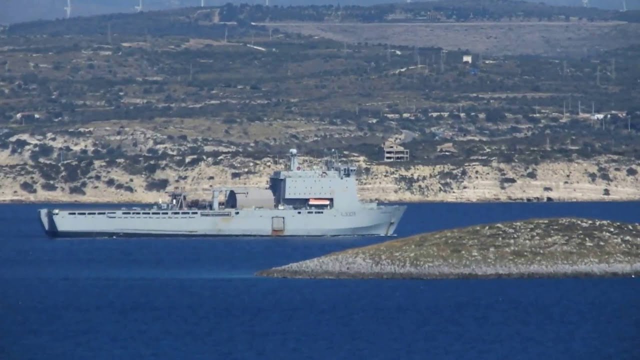 Royal Navy RFA Cardigan Bay with SNMG2 patrolling the Aegean Sea.