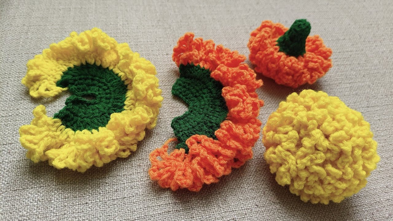 Crochet Marigold Flower🥰How to Crochet Marigold Flower Easy Quick Step by Step #gendaphool #गेंदाफूल