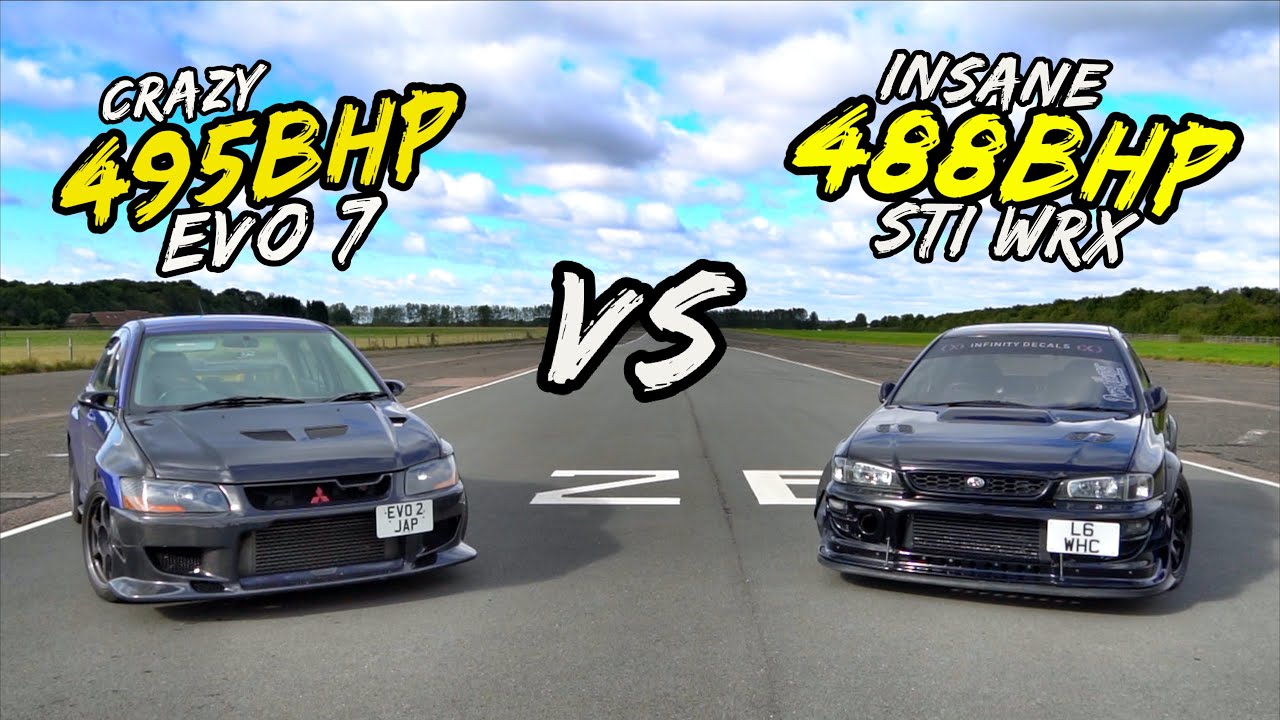 495BHP MITSUBISHI EVO 7 VS 488BHP IMPREZA WRX STI - OG BATTLES!