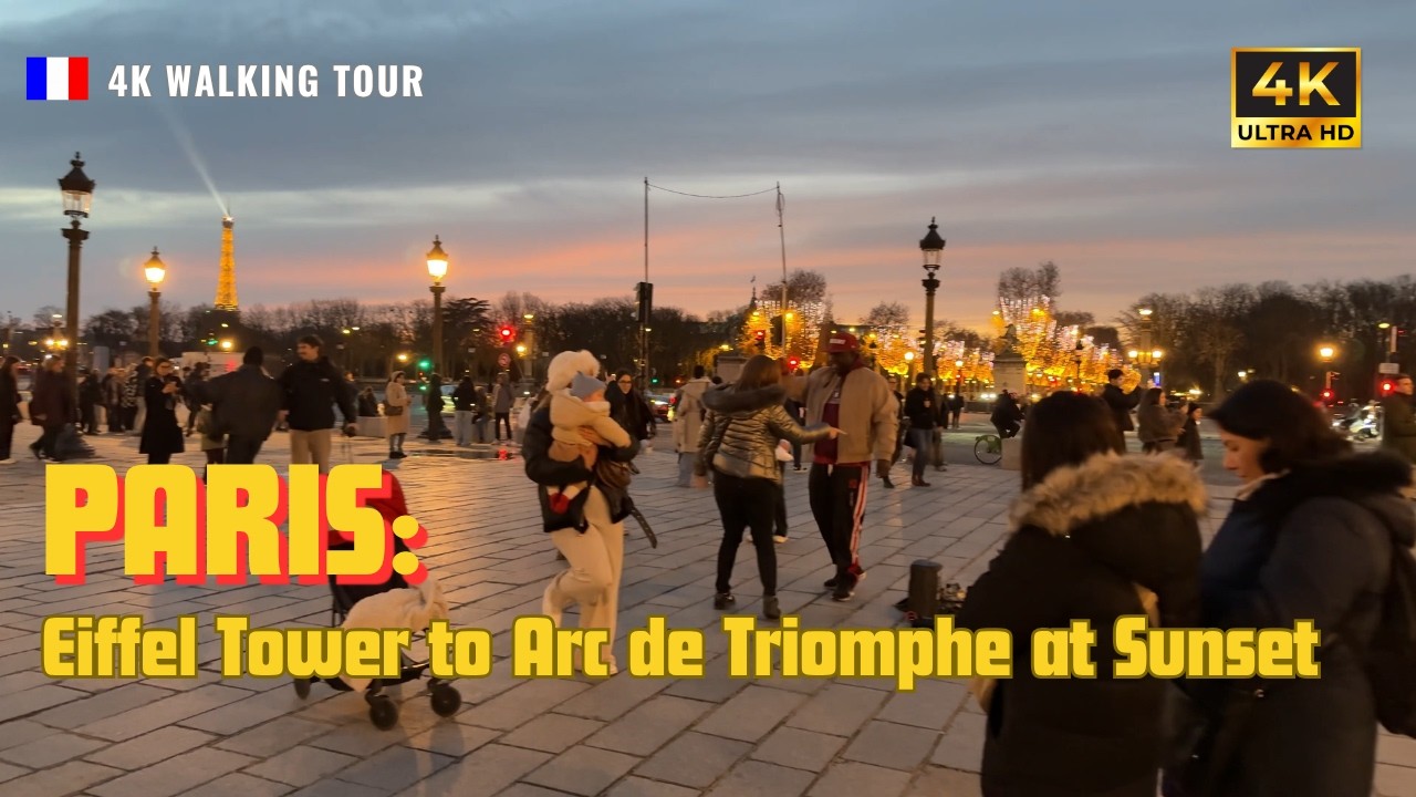 Paris Night Walk toward the Arc de Triomphe (Donald Trump's new obsession) [4K]