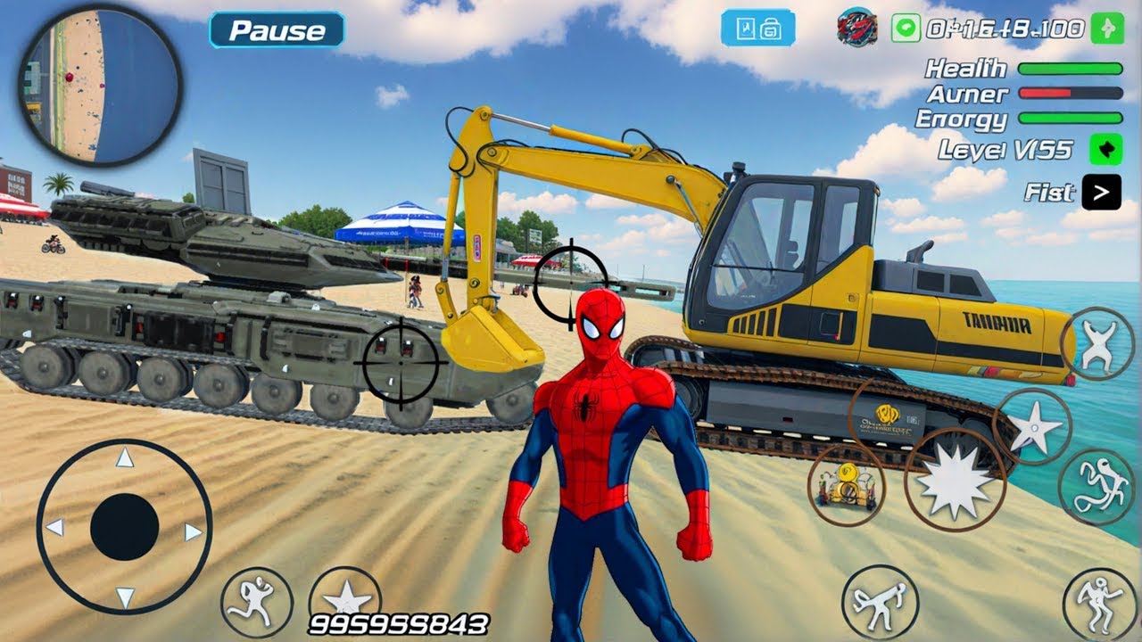 Rope Frog Ninja Superhero Tank & JCB Excavator in Open World Game - Android Gameplay