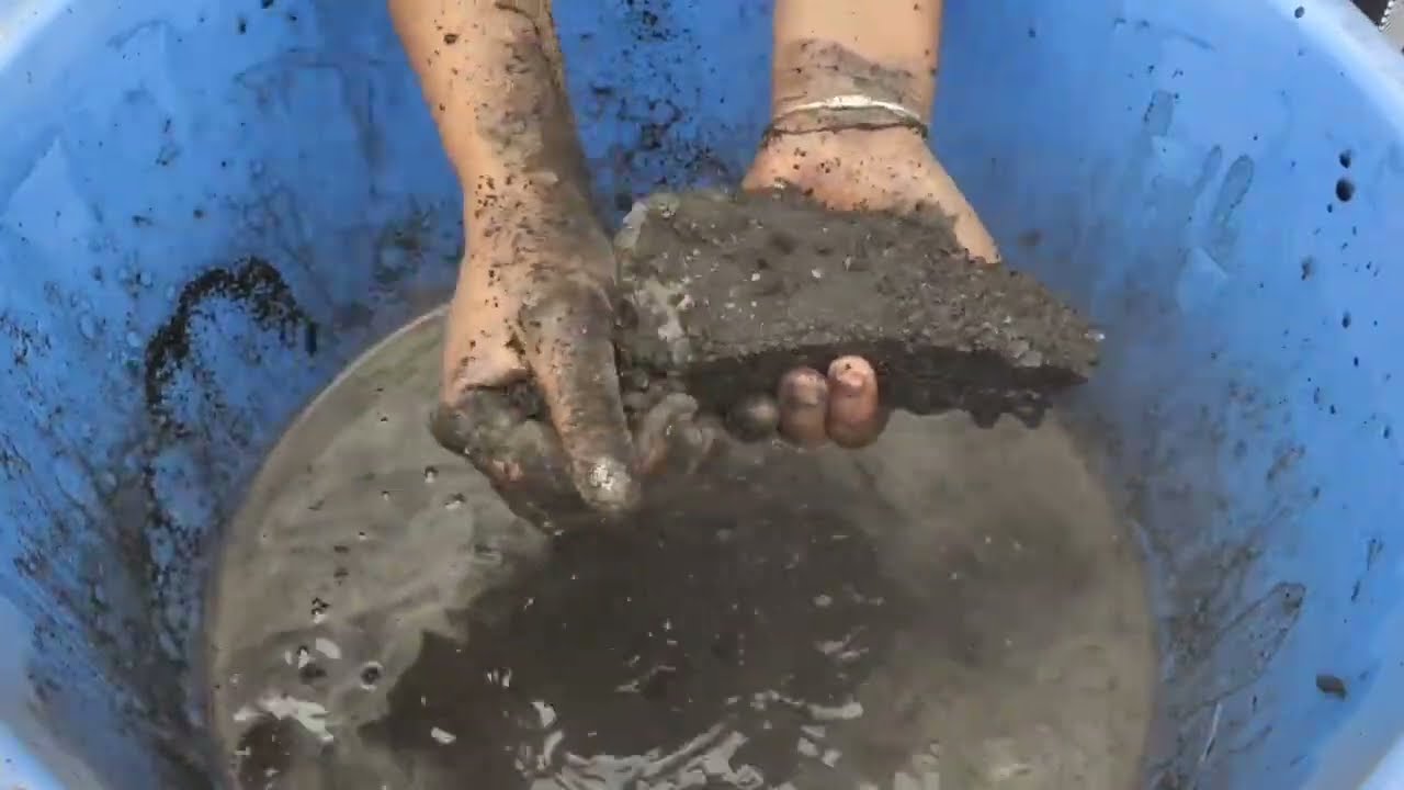 Black charcoal with white concrete dry water 💦 crumbling Asmr