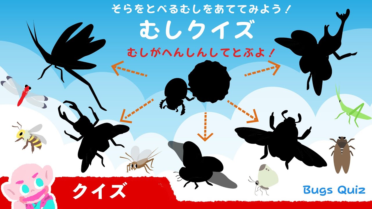 【むしクイズ】空を飛ぶ虫を当ててみよう！│シルエットクイズ│昆虫│赤ちゃん喜ぶ│アニメ │絵本 │Bugs Quiz│Vocabulary for kids