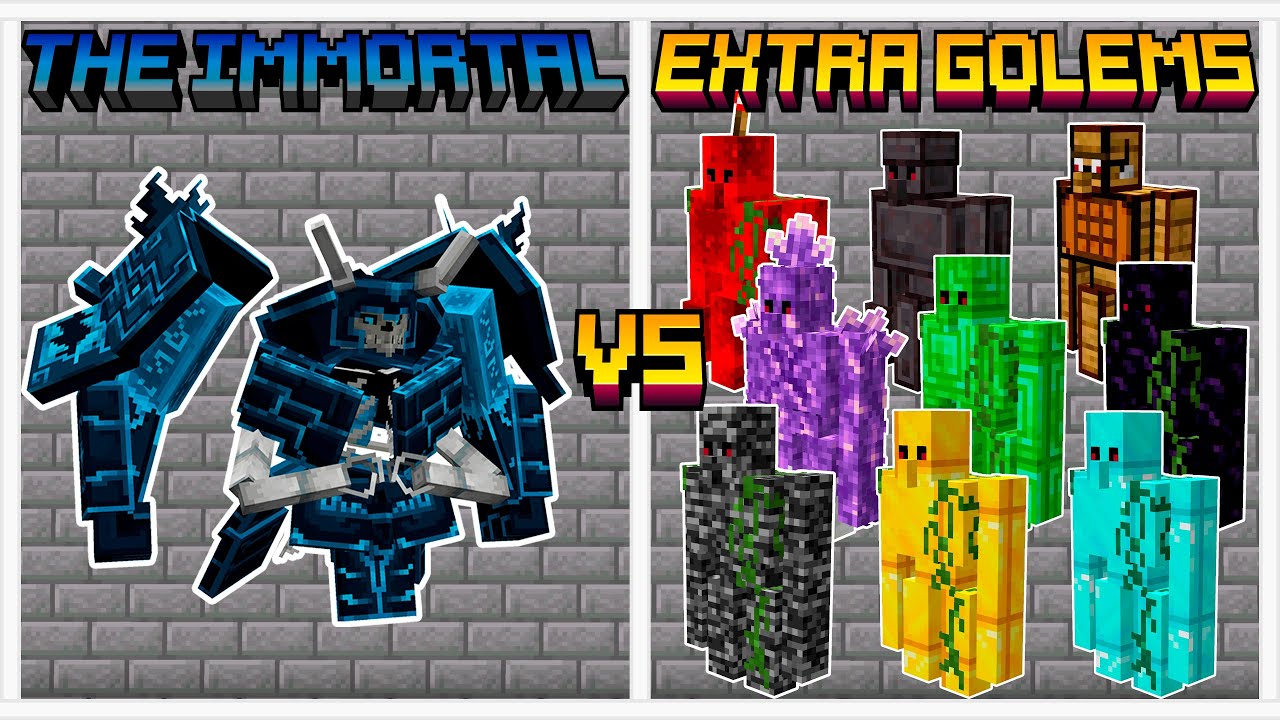 The Immortal vs Extra Golems. Minecraft Mob Battle