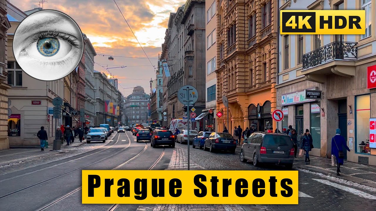 Prague Christmas streets Walking tour along the tram lines 🇨🇿 Czech Republic 4k HDR ASMR
