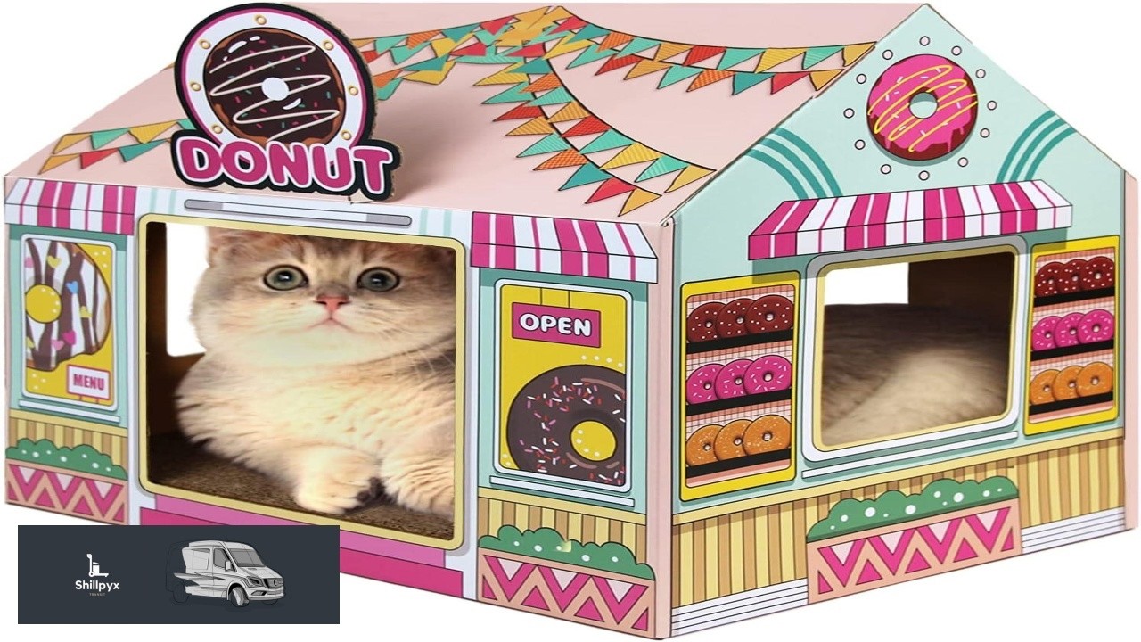 SEKAM Cardboard Cat House with Scratcher Catnip (16.5'' x 12'' x 15'') Donut