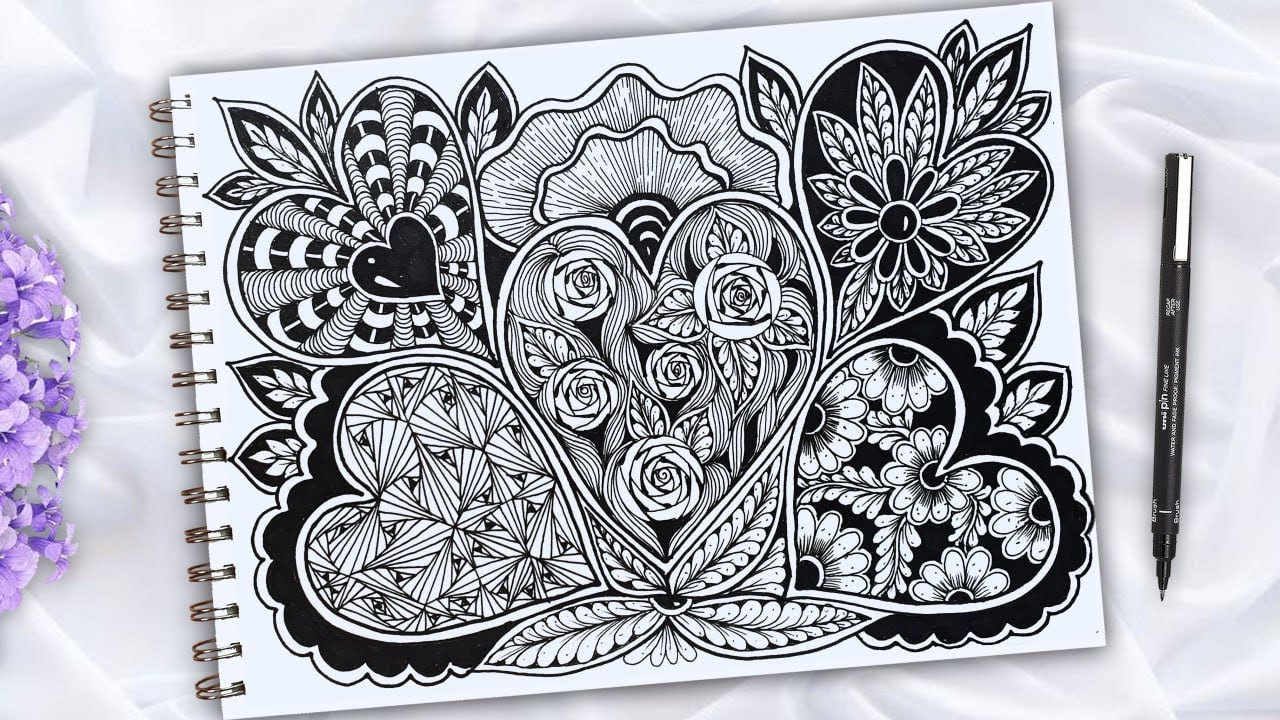 Stress Free Drawing | The Joy Of Zentangle Hearts | Zentangle Heart Designs