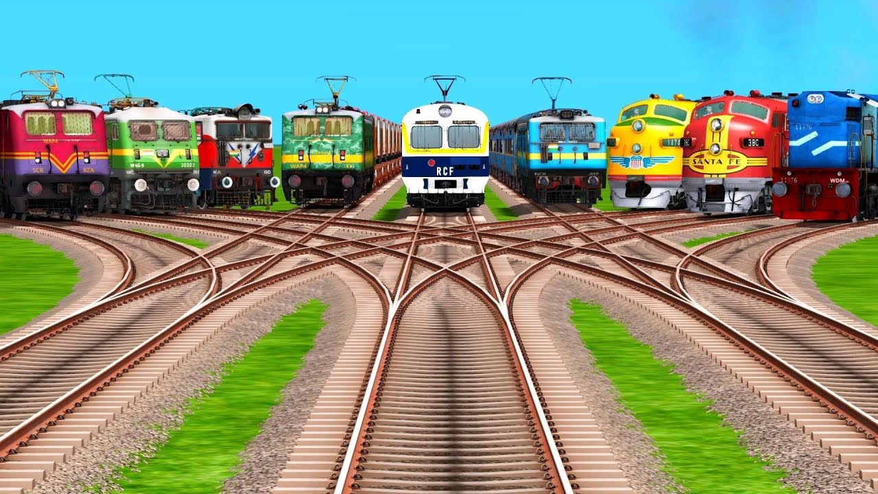 9 Multiple Indian Trains Crossing By Bumpy Branched Railroad Tracks | train videos indian railways