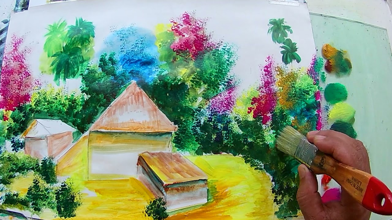 how to acrylic landscape painting  lesson for beginners  beautiful scenery painting with acrylic