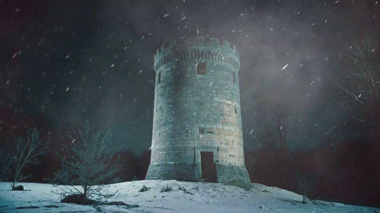 Cold Winter Night Atmosphere in A Stone Tower.  Howling Winds and Snowstorm Sounds for Sleeping.