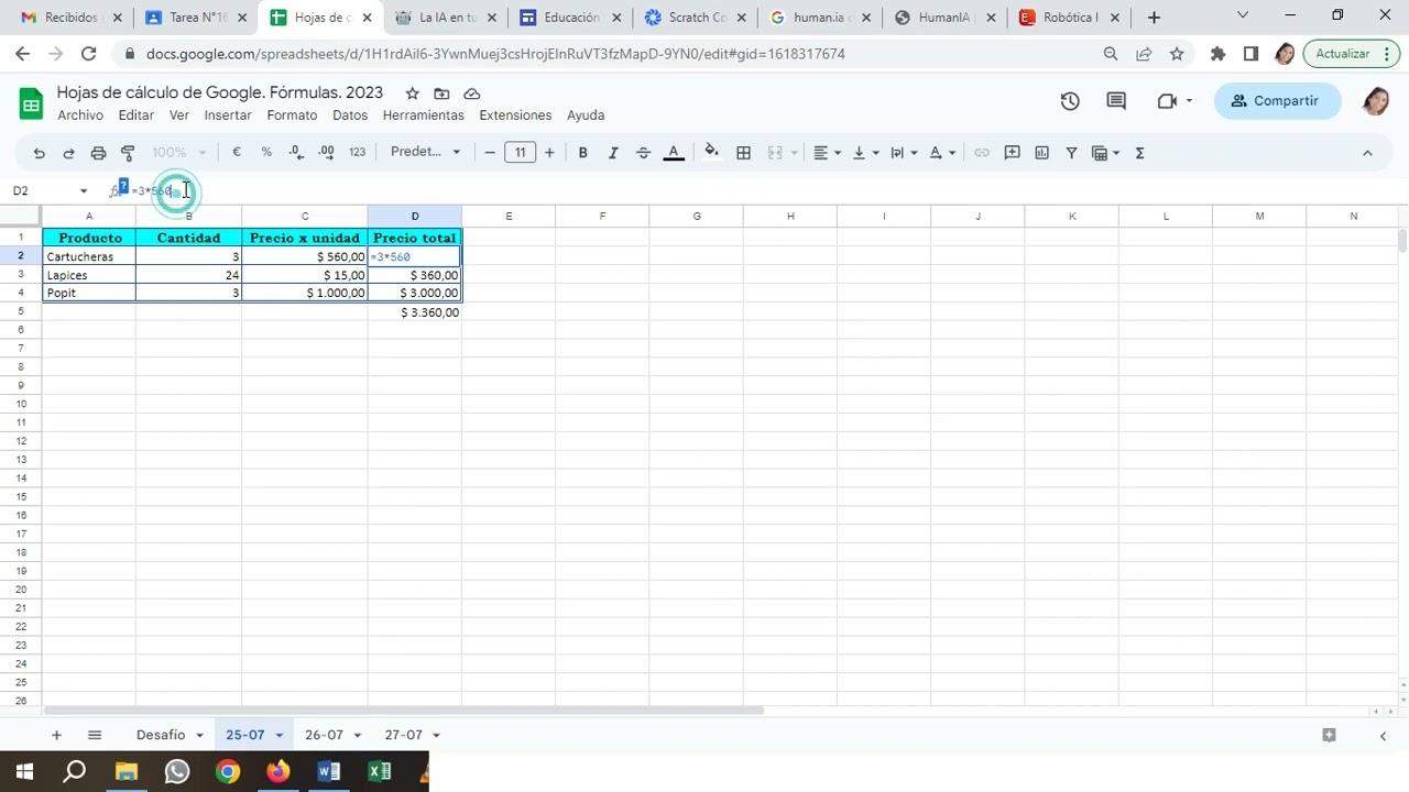 Hoja de cálculo de Google - Fórmulas