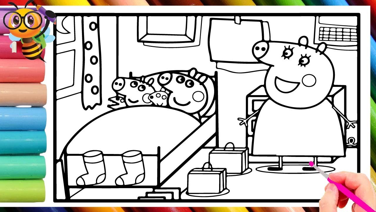Peppa Pig bedtime Drawing, Painting & Coloring for Kids and Toddlers . Peppa Pig coloring pages