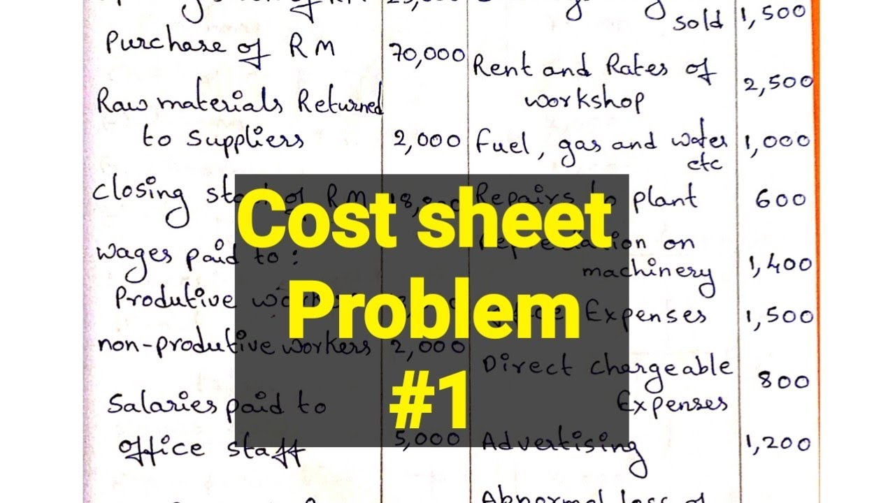 cost sheet problem #1 || #problem ||Cost Accounting|| telugu