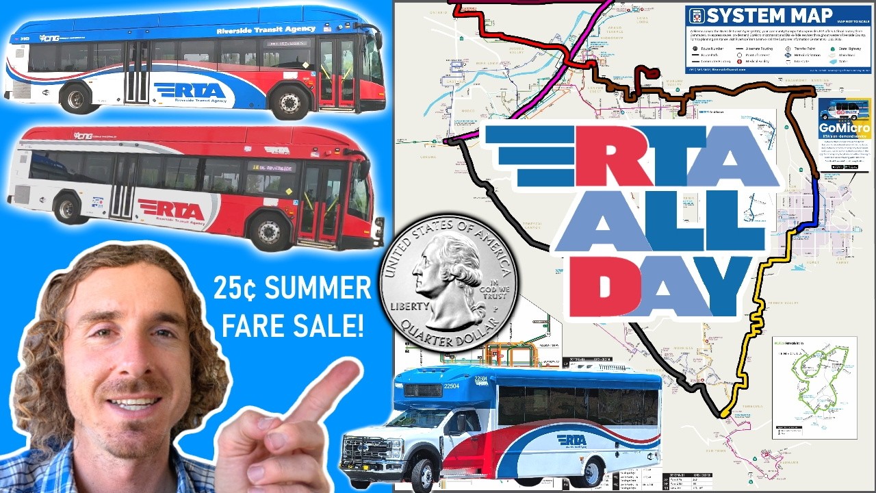 Катаемся на Riverside Transit весь день по летней акции за 25 центов!