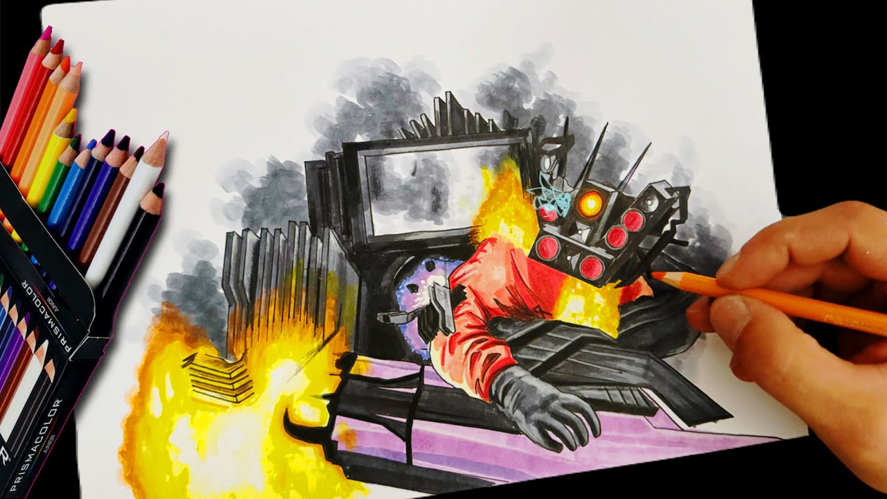 Drawing Titan Tv Man Protecting Titan Speakerman | Skibidi Toilet | Episode 74 | CunsArt - Dibujo