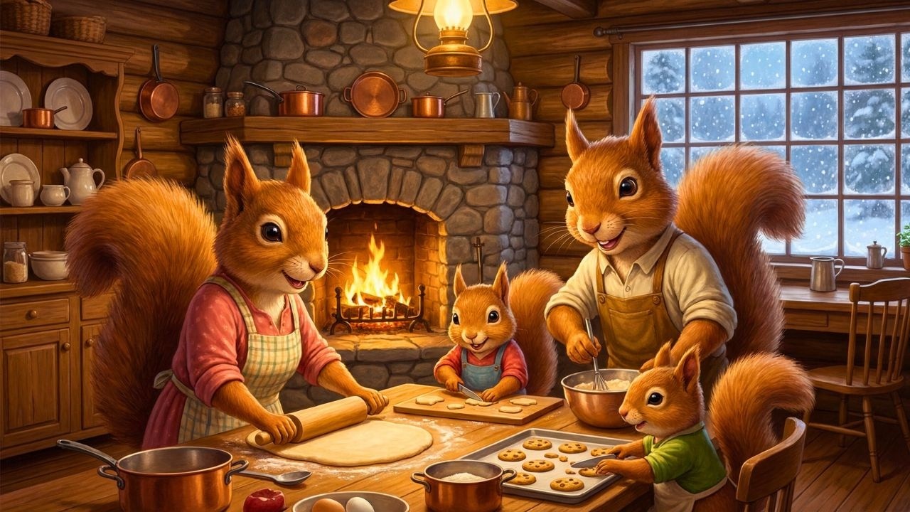 Cozy Winter Day with the Squirrel Family 🐿️Healing Piano Music with Crackling Fire & Nature Ambience