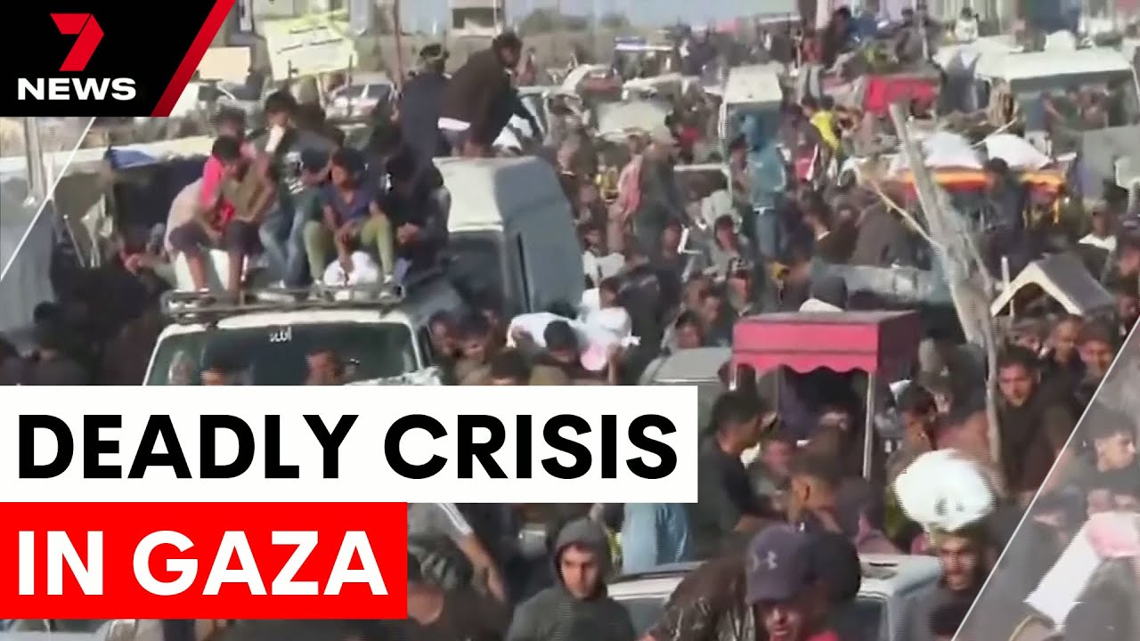 Deadly shooting at Gaza food aid distribution centre | 7NEWS