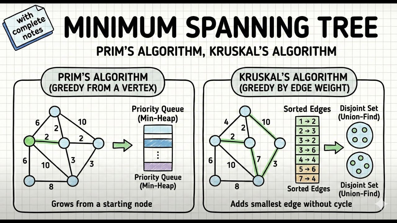Minimum Spanning Tree- Prim’s algorithm, Kruskal’s algorithm