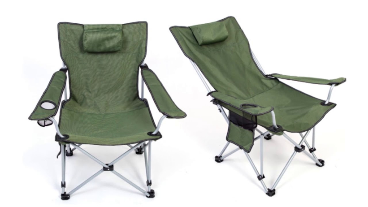 Outdoor Camping Seats Recliners Collapsible Portable Beach Lounge Chair with Cup Holder & Storage