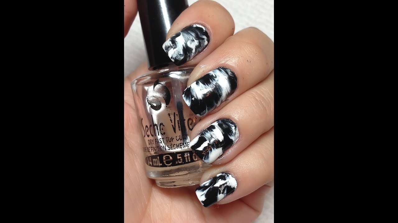 (No Agua) Uñas Marmoleadas Con Pintura Acrilica