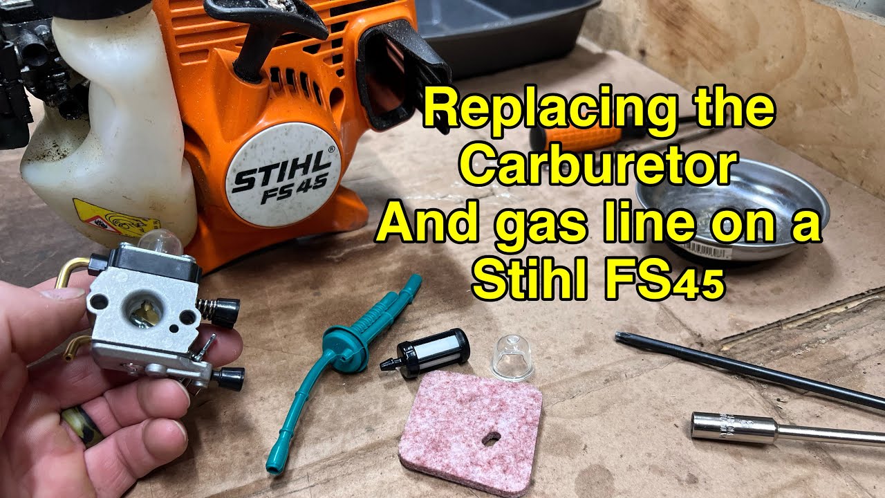 Replacing the gas line and carburetor on a Stihl FS45.