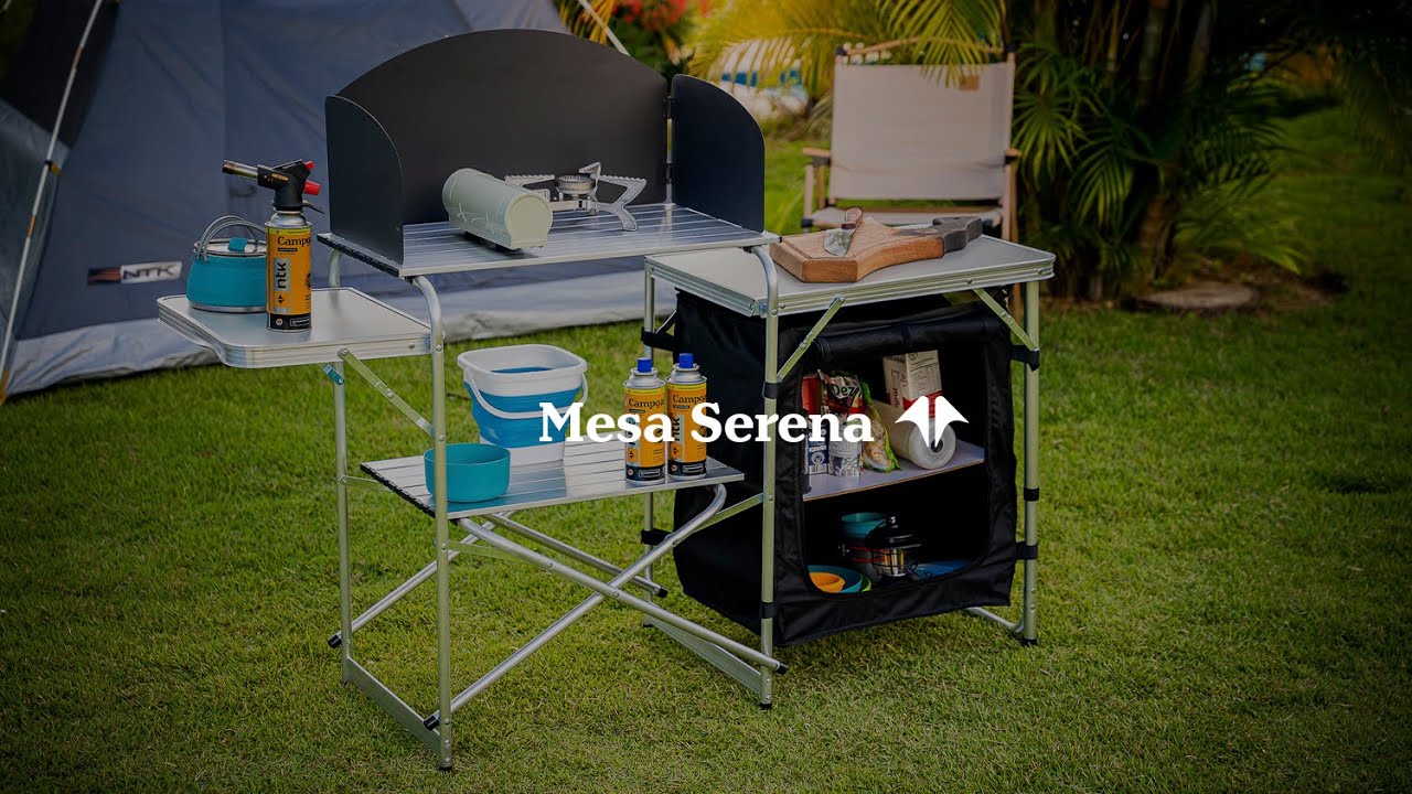 Mesa de camping com 4 tampos, prateleiras e montagem r&aacute;pida &ndash; NTK Serena!
