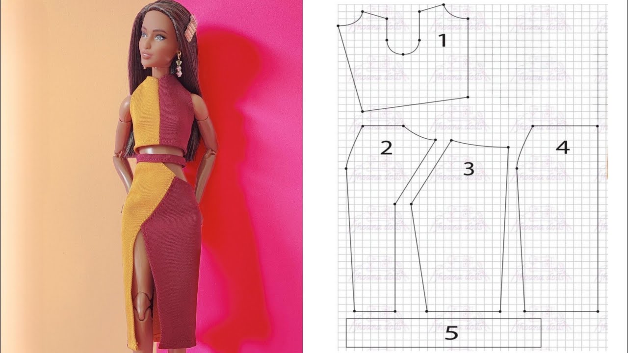115 crop top y falda asimétrica para Barbie (patrones en la descripción)