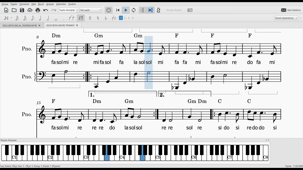 SELVİ BOYLUM AL YAZMALIM NOTA (RE)