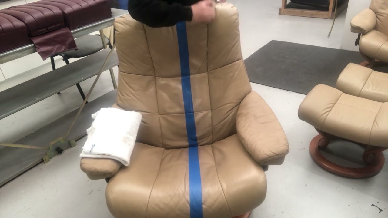 Cleaning a tan coloured Ekornes Stressless chair - Leather Repair Company - Leather Cleaner