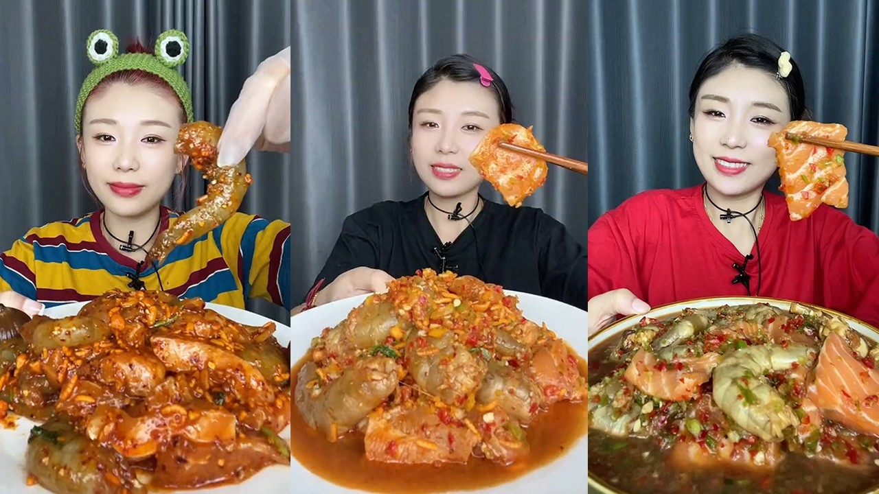 【MUKBANG】Cold-dressed salmon and shrimp🦐🍋🧄🌶🥜#Seafood#ASMR#yummy