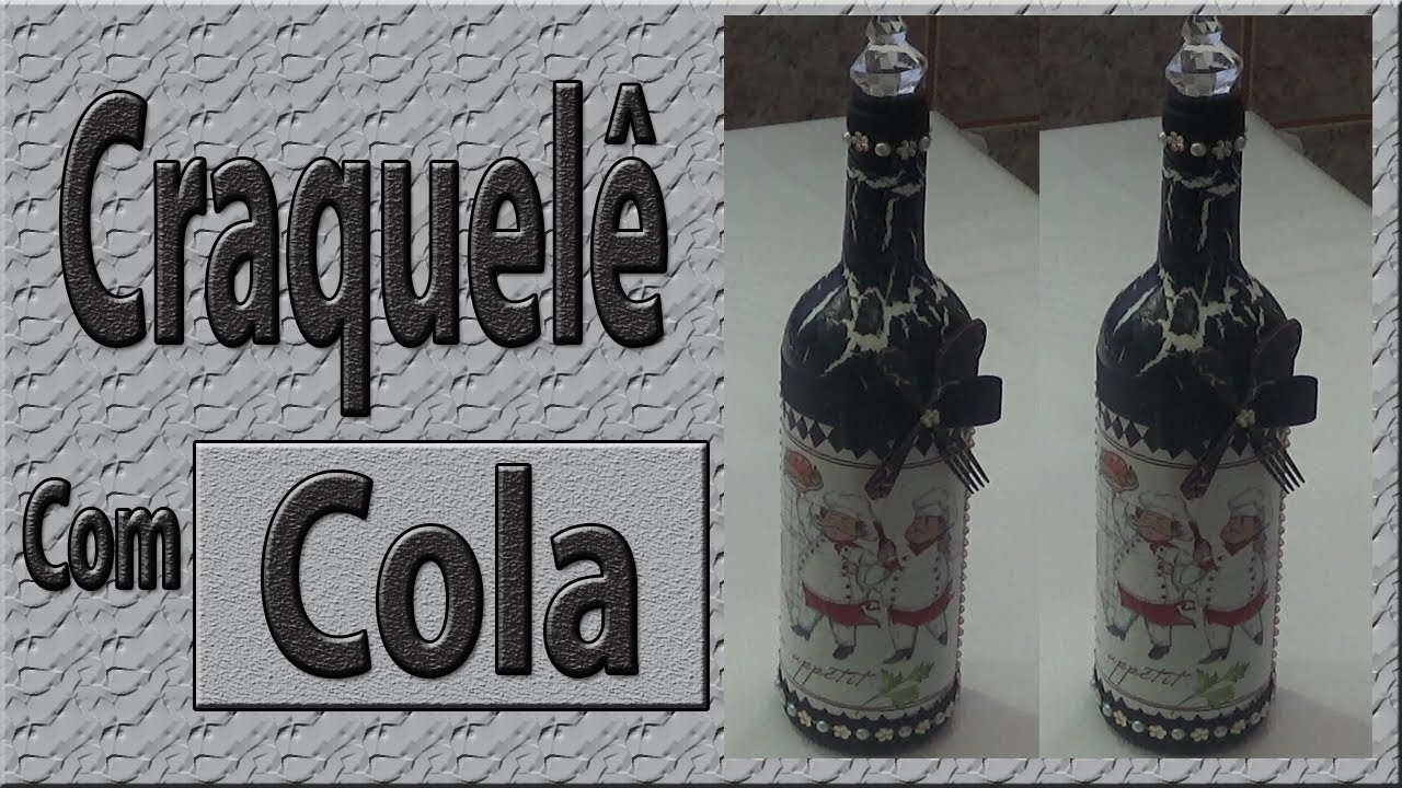 Garrafa decorada com Craquelê feito com cola