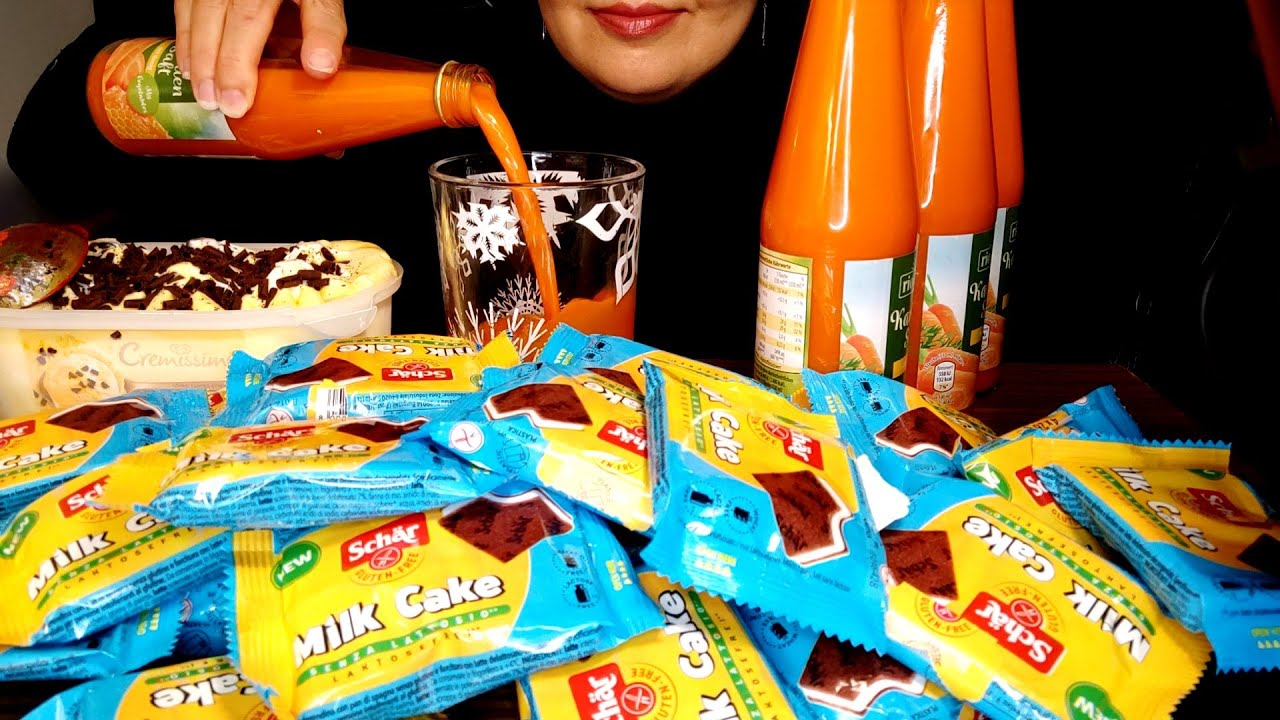 |موکبانگ آب هویچ بستنی با کیک||Mukbang carrot juice with ice cream and cake