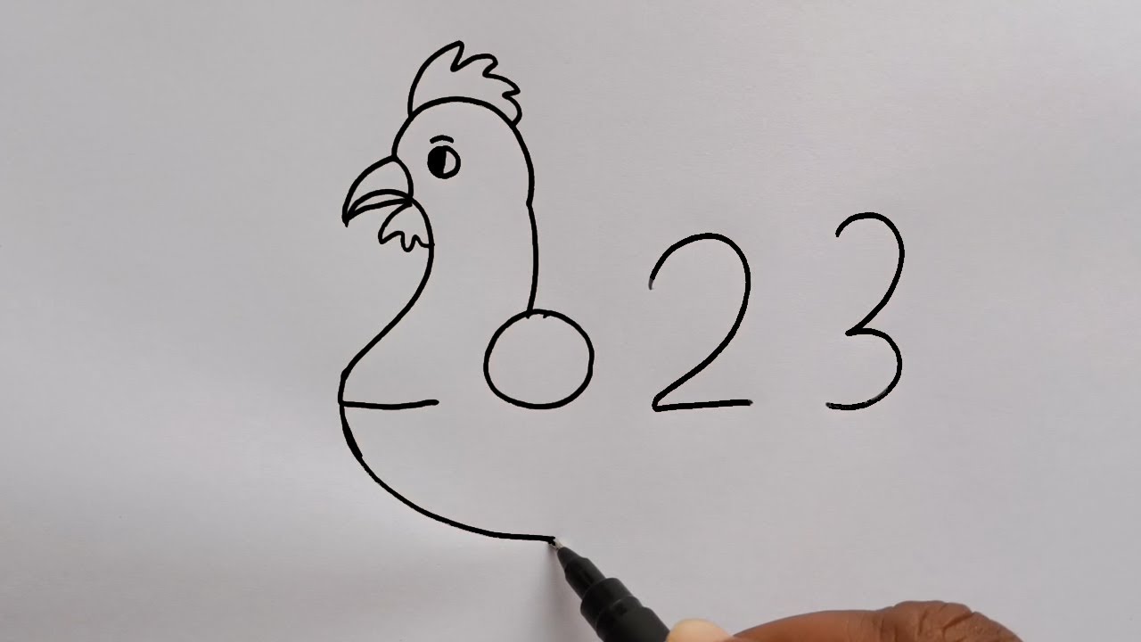 How To Draw Cock With 2023 Number | How To Turn 2023 In Cock Drawing| Cock Drawing Easy Step By Step