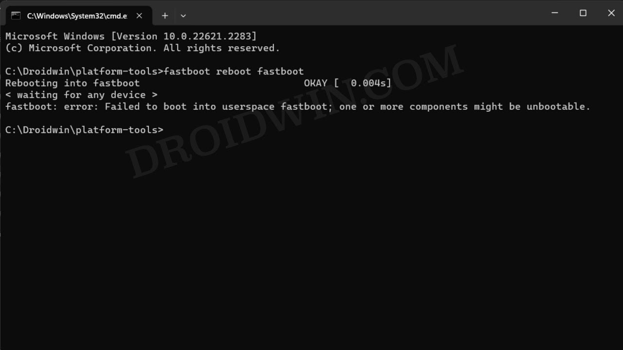 Исправление ошибки загрузки в пользовательское пространство Fastboot. Один или несколько компонен...