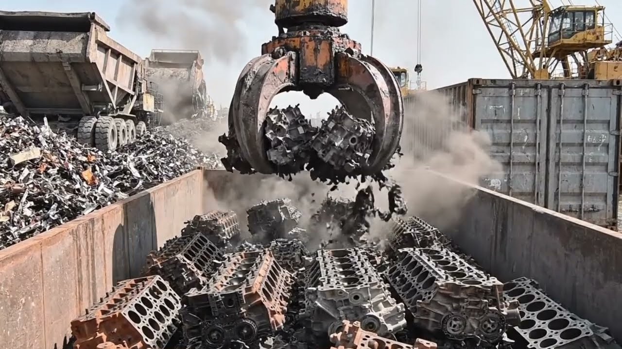 Magnet Arm Crushing & Dropping Rusty Roofing – Real Industrial Machine ASMR